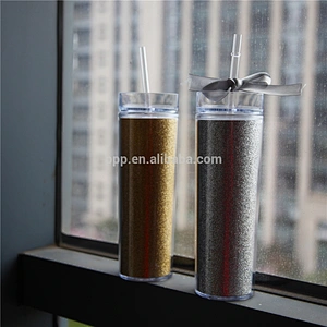 Hot Selling 16oz mug insert DIY paper,OEM acrylic skinnycup with spill proof lid and straw