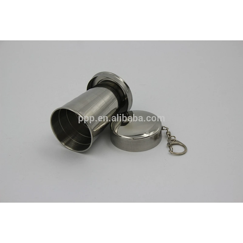 70/150/280ml single wall stainless steel collapsible shot glass with lids and key buckle/Portable Mini Type Hip Flask