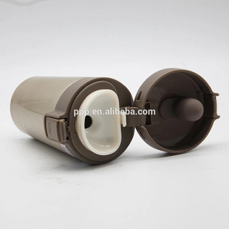 Double wall stainless steel water bottle/vacuum mug with flip top cap and snap closure