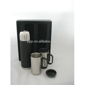 1 flask and 2mugs vacuum flask gift set/promotional item/OEM acceptable mugs