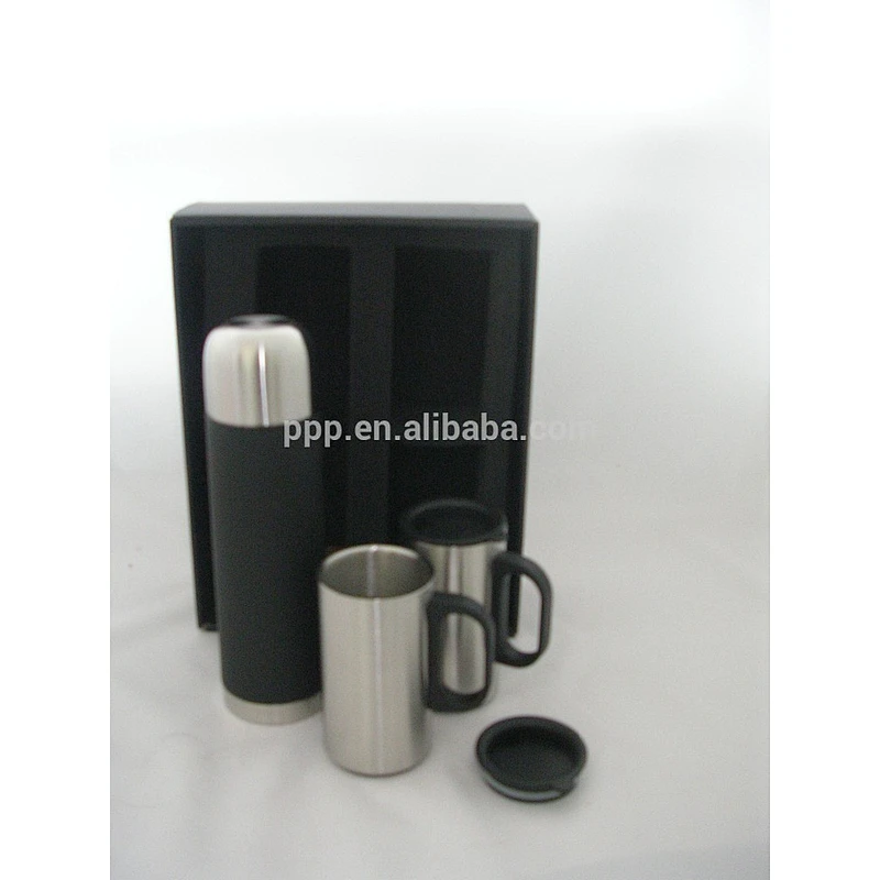 1 flask and 2mugs vacuum flask gift set/promotional item/OEM acceptable mugs