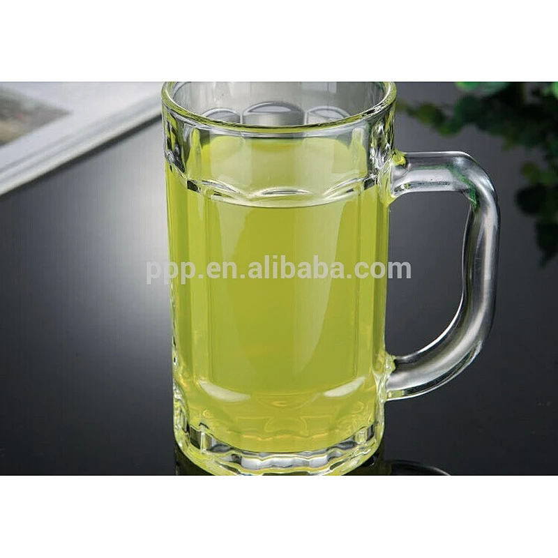factory direct wholesale Hand Made Clear Glass Beer Mug With Customized Logo and fixed handle