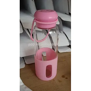 single wall borosilicate glass water tumbler with cover/clear body/portable with fixed silicon handle