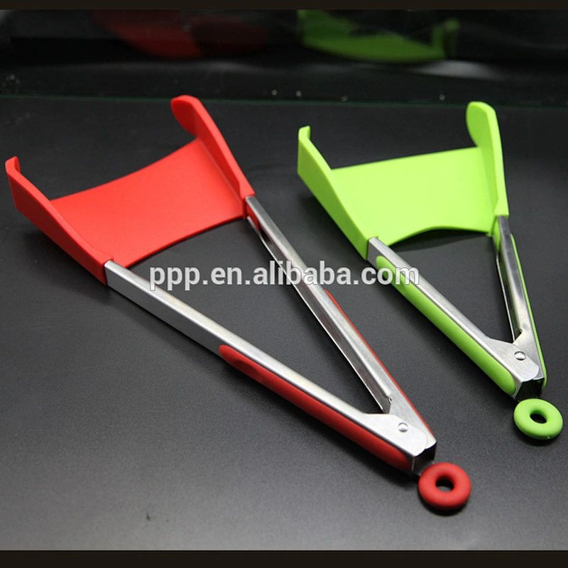 2018 hot sell wholesale 9 and 12 inch silicone kitchen spatula egg/hot dog clever tongs 2 in 1 set