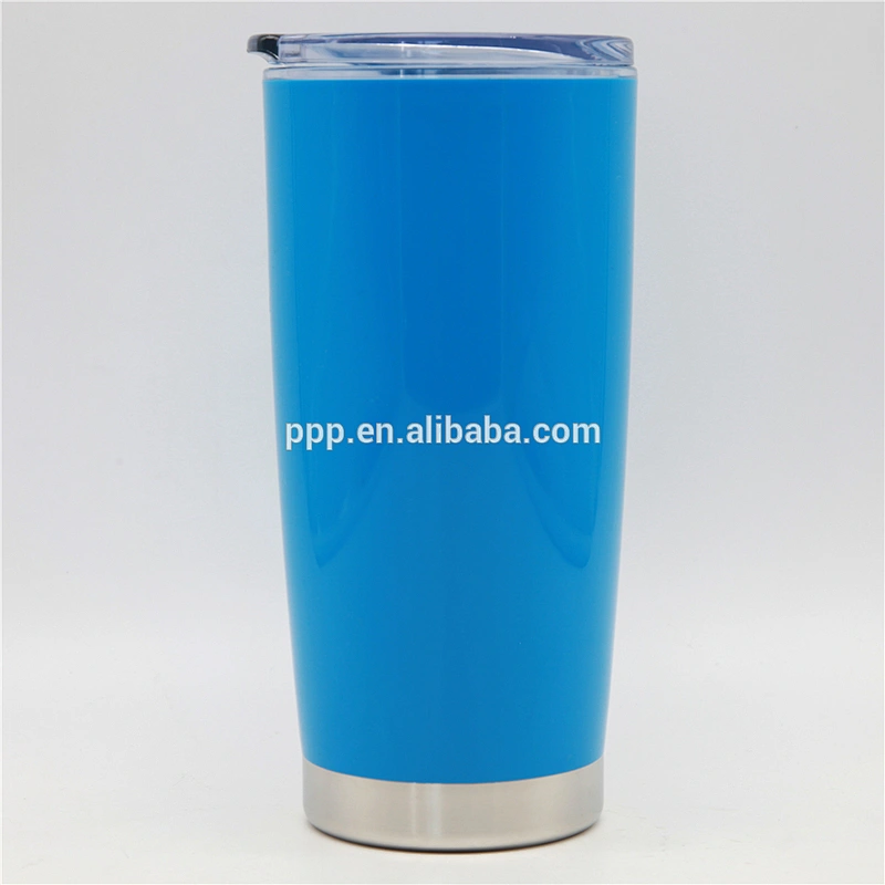New design double wall colorful plastic tumbler with non-spilled lid and stainless steel bottom