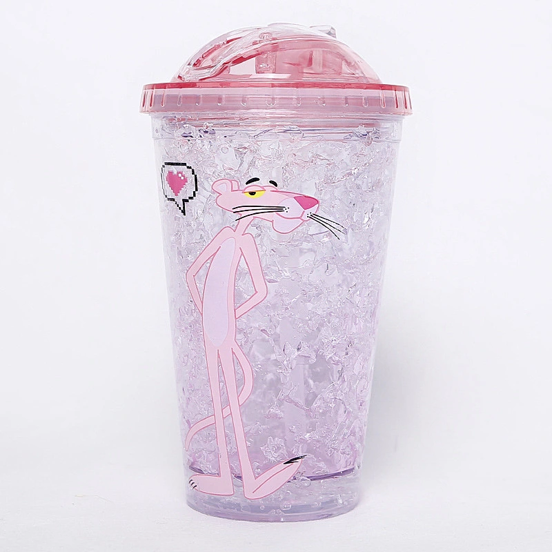 Summer Hot sell PP Pink tumbler new design 450/550ml cartoon straw Panther ice cream cooling mug BPA Free