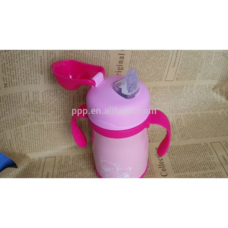 200ml double wall stainless steel 100% leakproof mini kid's feeding bottle with cute design and fixed handle