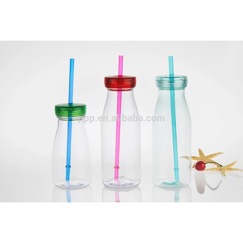 350ml/500ml food grade BPA free factory direct wholesale logo customized single wall plastic bottle with straw