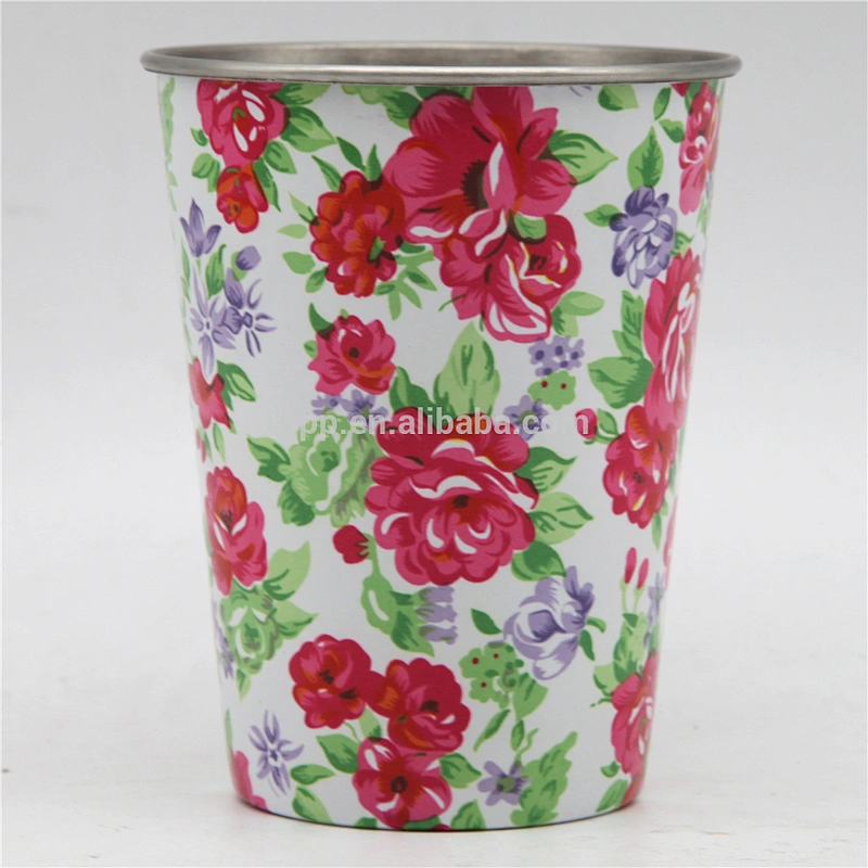 single wall stainless steel thickening type water cup with heat-transfer printing/beer mug/fruit cup without handle