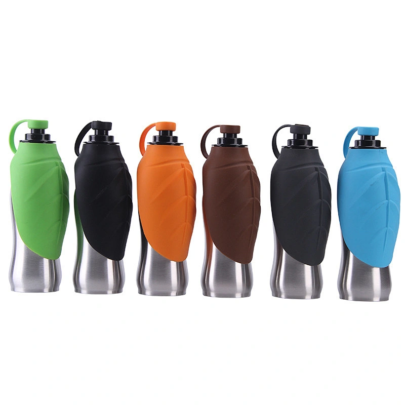 Outdoor 650ml portable single wall 304 stainless steel pet dog feeding bottle with food grade silicon stray