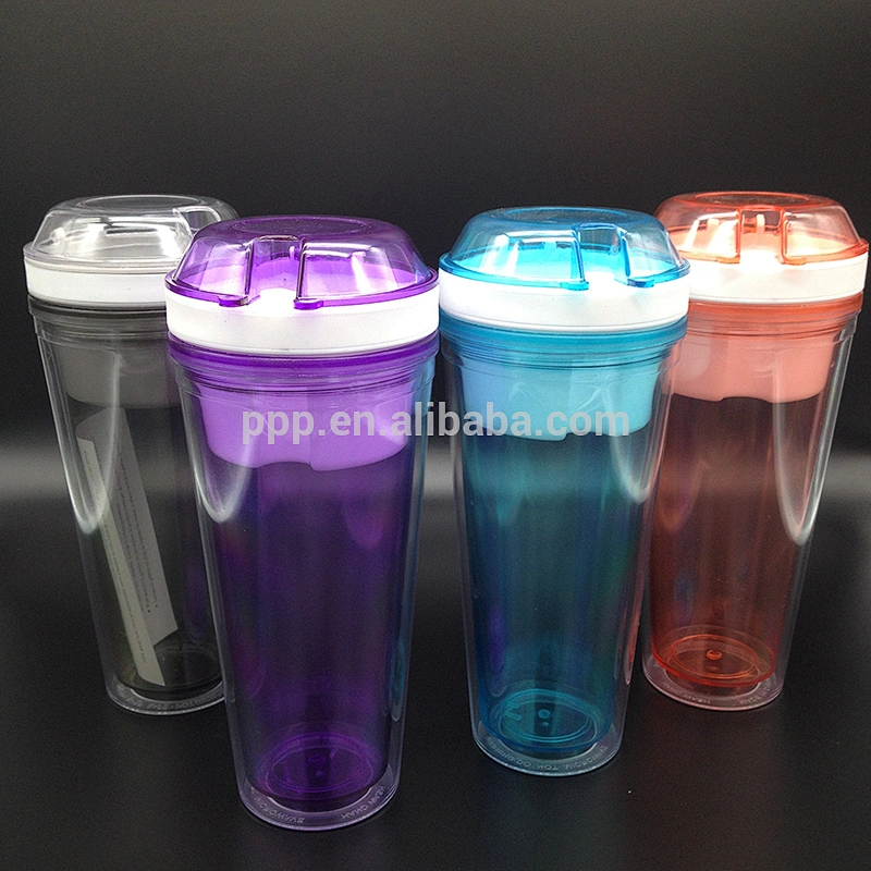 food grade BPA free logo customized double wall plastic Factory Cheap 500ml Disposable Snack Drink Cup with Straw