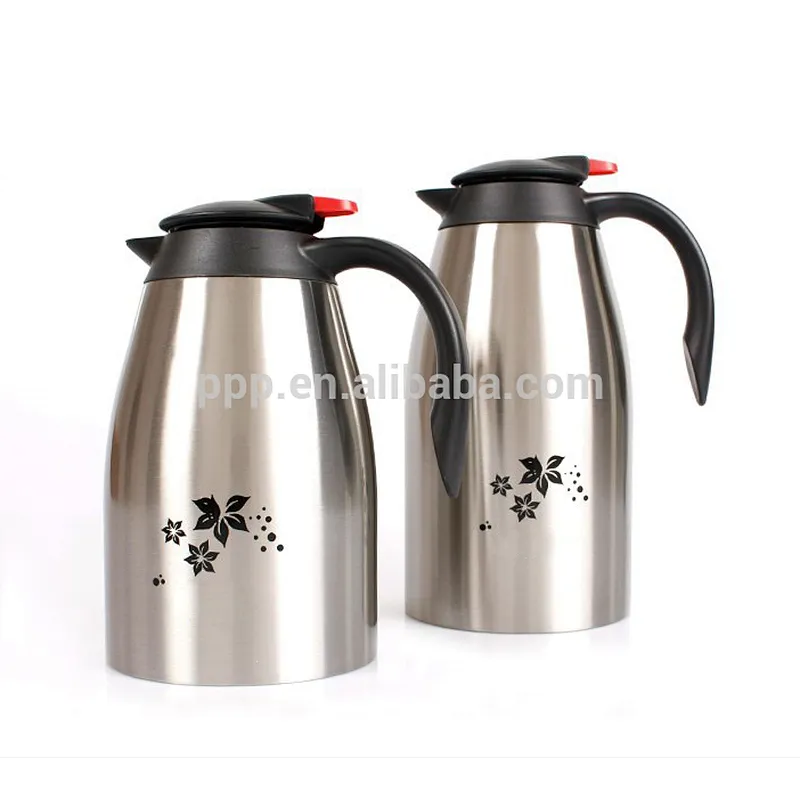 1.5/2.0L double wall stainless steel logo customized vacuum insulated coffee pot with fixed handle/skid-proof