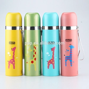 Double wall stainless steel vacuum flask with heat transfer printing and strap