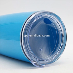New design double wall colorful plastic tumbler with non-spilled lid and stainless steel bottom