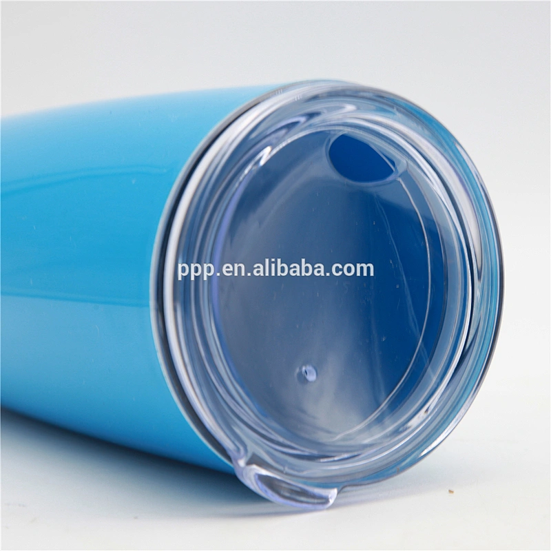 New design double wall colorful plastic tumbler with non-spilled lid and stainless steel bottom