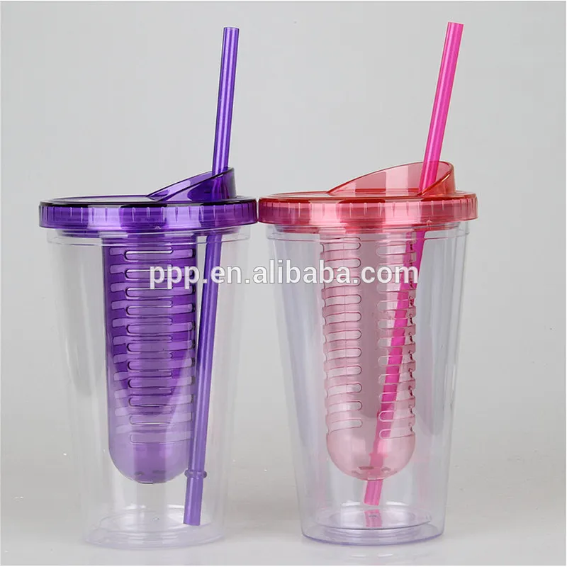 Wholesale custom double wall plastic sports water Tritan bottle with tea filter and straw