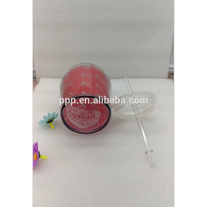 Double wall plastic BPA free egg shape water tumbler with clear plastic lid