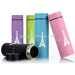 260ml factory direct wholesale double wall Stianlss steel colored water bottle with cute aiffel tower design and straight body
