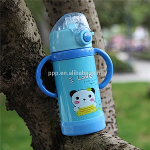 350ml double wall stainless steel logo customized kid's tumbler with wrist straw and handle/push type switch/100% leakproof