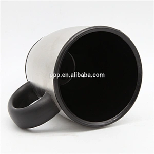 new style food grade double wall inner plastic outer stainless steel travel mug with handle