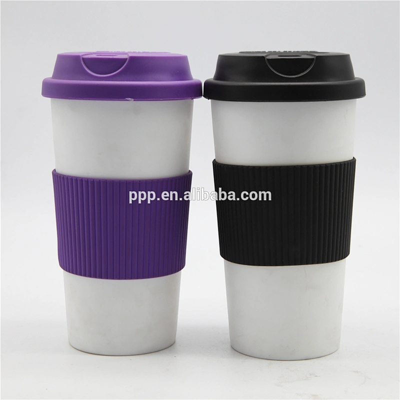 16OZ Colorful Food Grade Double Wall Plastic Coffee Mug With Silicone Cover