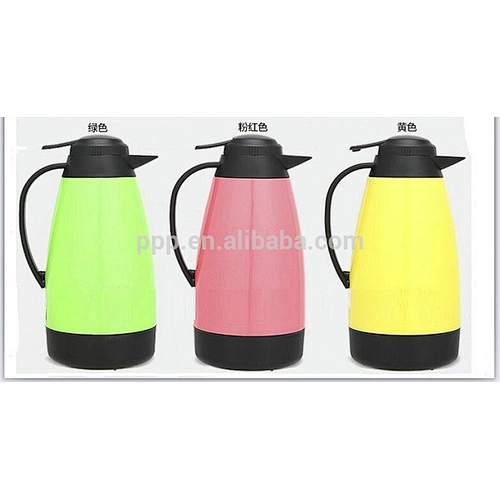 inner glass outer plastic logo customized coffee pot with fixed handel and push button/large capacity/colorful