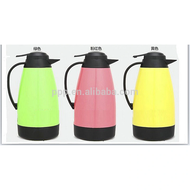 inner glass outer plastic logo customized coffee pot with fixed handel and push button/large capacity/colorful