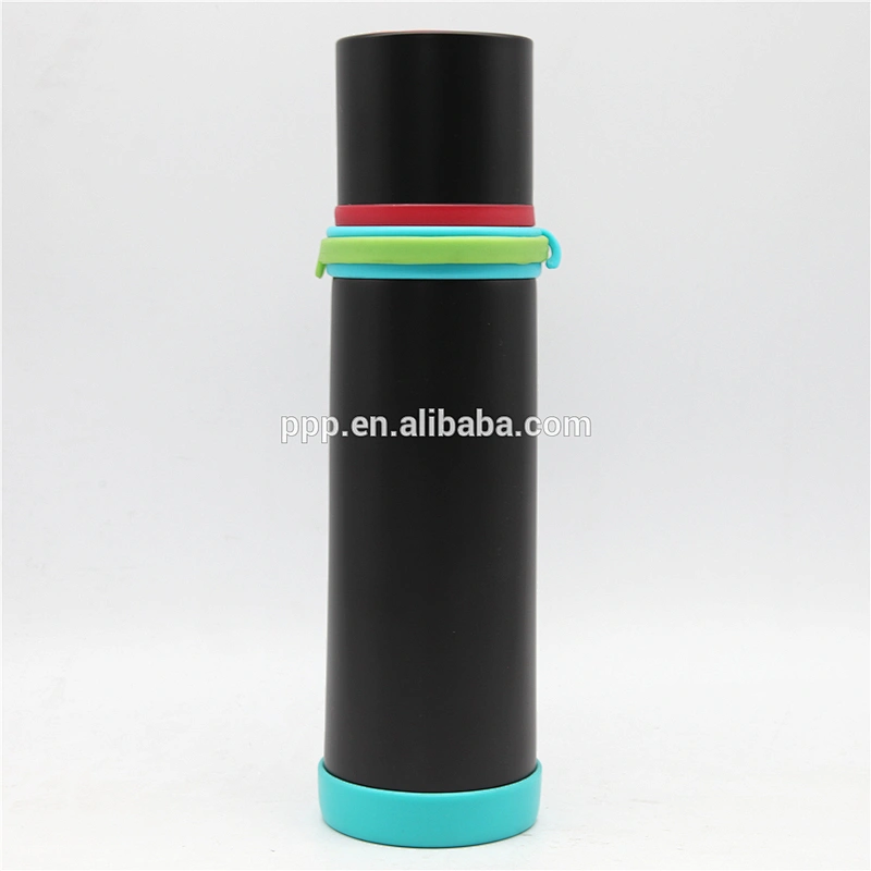 Double wall stainless steel insulated drinking water bottle with wrist strap