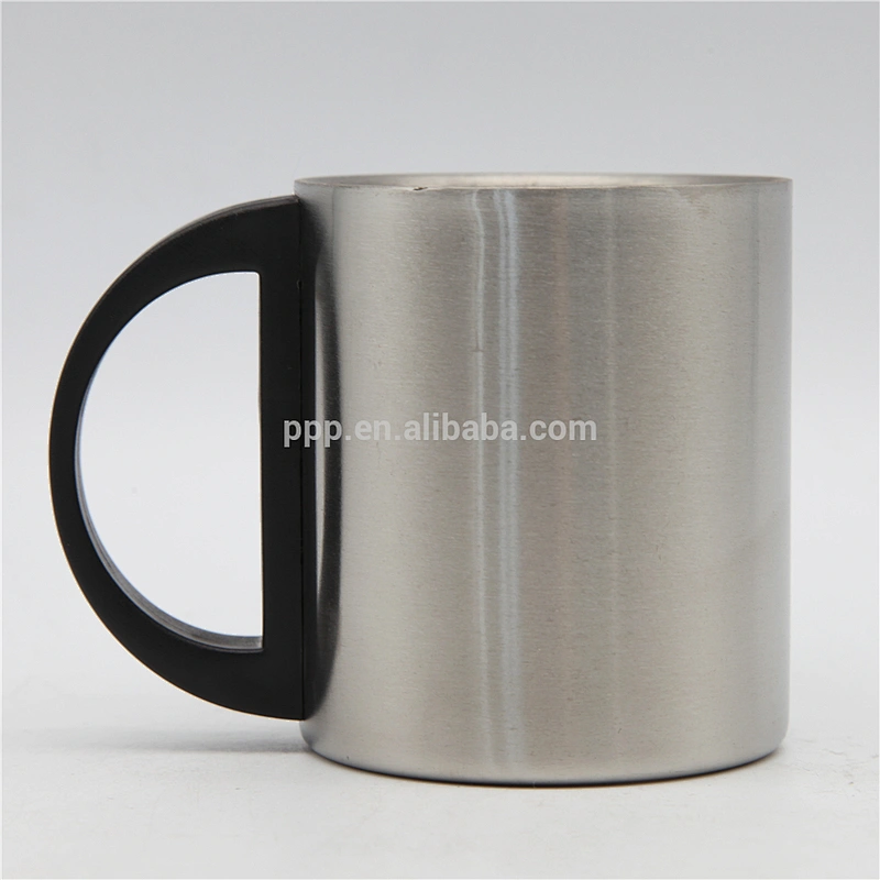 factory wholesale double wall stainless steel logo customized beer mug with fixed plastic semicircular handle/coffee mug