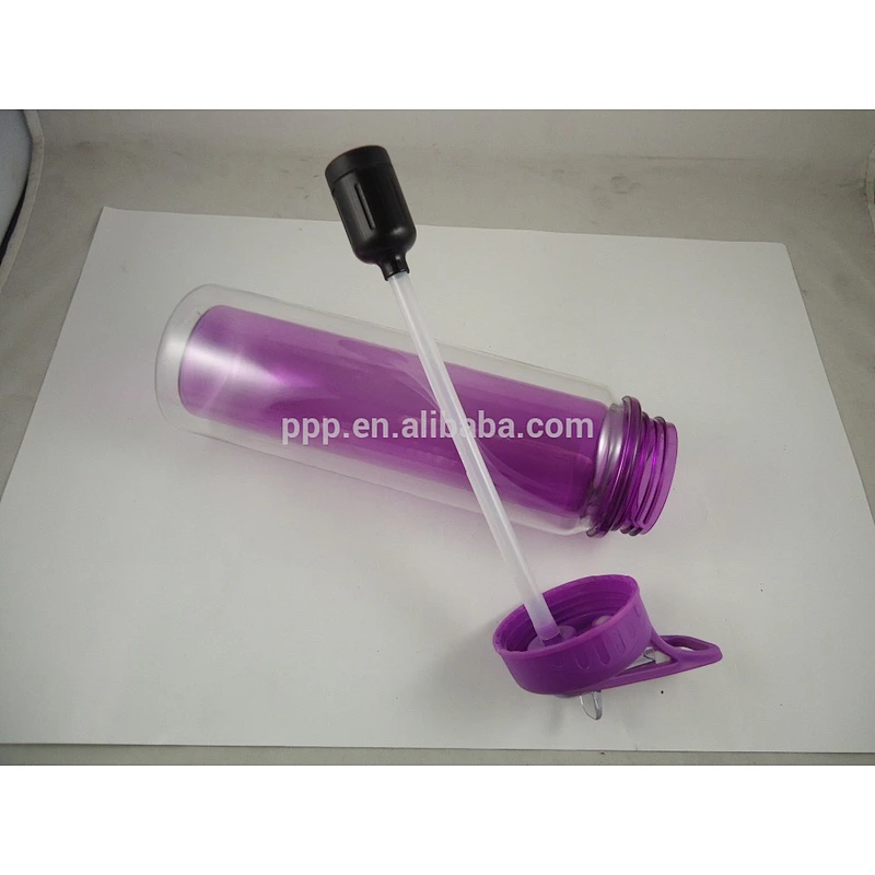 600ml Eco-friendly double wall plastic 100% leakproof foodable pp sports bottle with straw and fixed handle