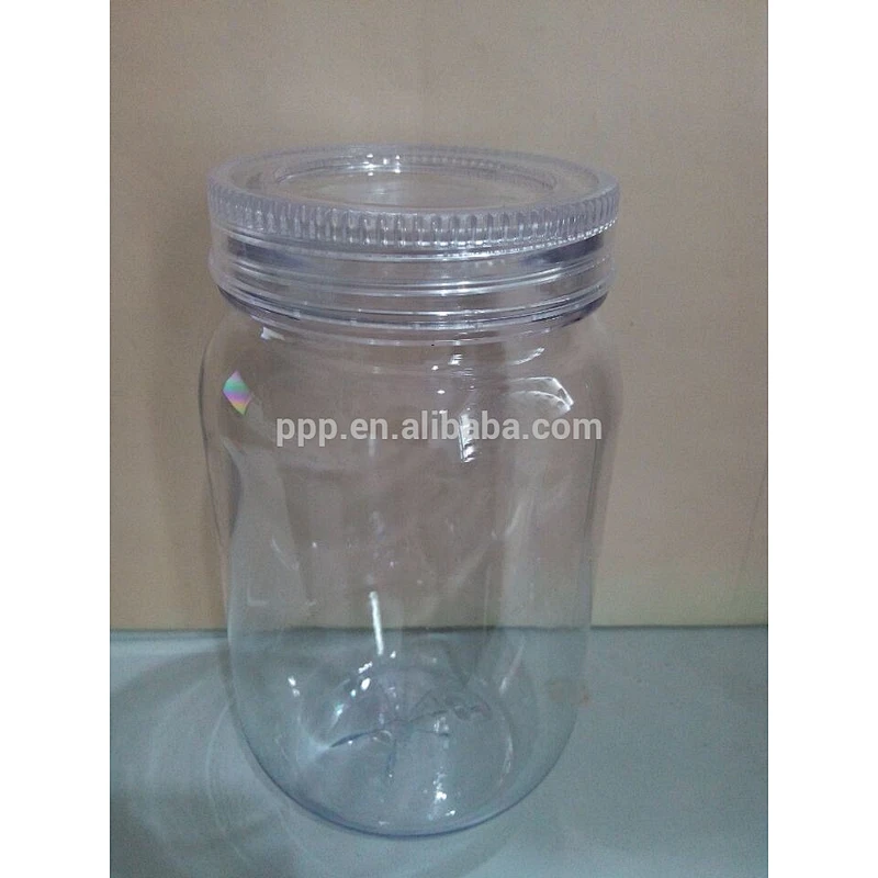 700ml BPA free double wall plastic honey mason jar wholesale with lid with handle