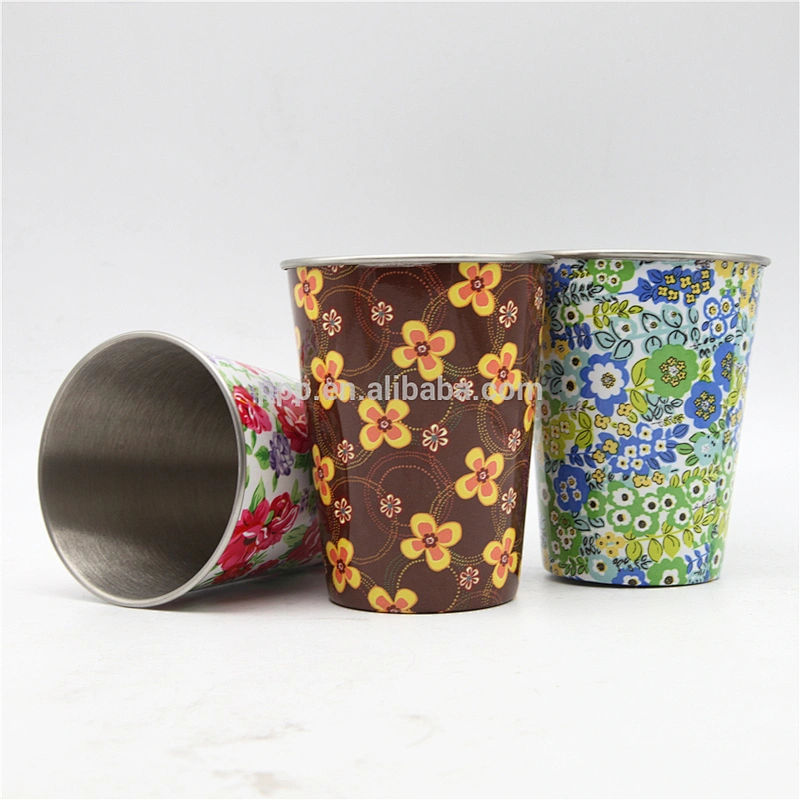 single wall stainless steel thickening type water cup with heat-transfer printing/beer mug/fruit cup without handle