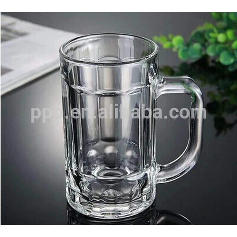 factory direct wholesale Hand Made Clear Glass Beer Mug With Customized Logo and fixed handle