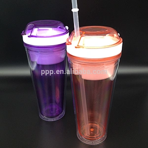 food grade BPA free logo customized double wall plastic Factory Cheap 500ml Disposable Snack Drink Cup with Straw