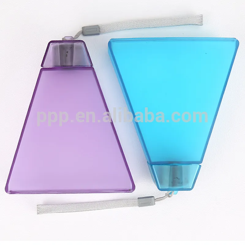 factory wholesale 260ml single wall plsatic logo customized Triangular flat water bottle with handle/color optional/portable