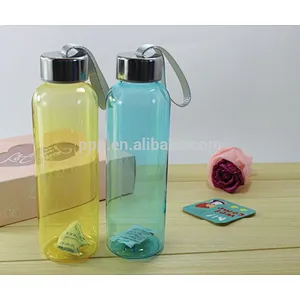 600ml eco-friendly BPA free single wall colored logo customized plastic bottle with stainless steel cap and fixed handle