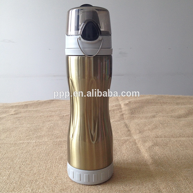 double wall stainless steel insulated water bottle with flip top and snap and closure