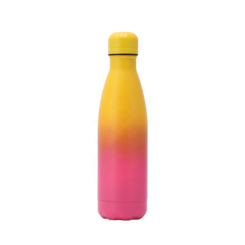 RTS Customized Gradient Powder Coating 500ml  Cola Shaped Gym Sports Water Bottle Double Wall Stainless Steel Vacuum Flask