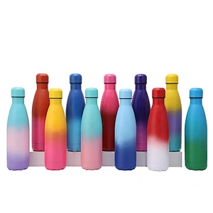 RTS Customized Gradient Powder Coating 500ml  Cola Shaped Gym Sports Water Bottle Double Wall Stainless Steel Vacuum Flask