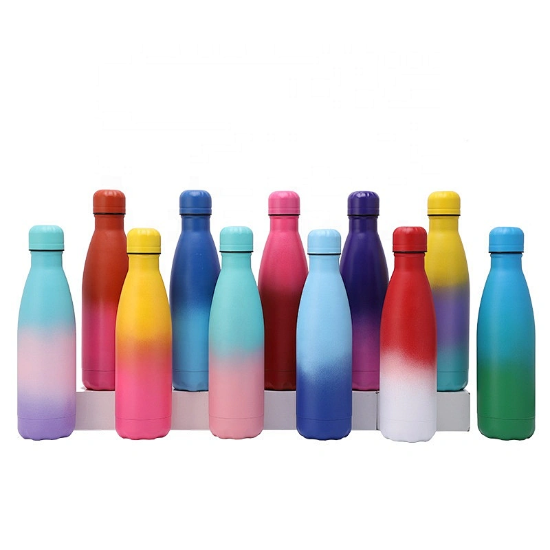 RTS Customized Gradient Powder Coating 500ml  Cola Shaped Gym Sports Water Bottle Double Wall Stainless Steel Vacuum Flask