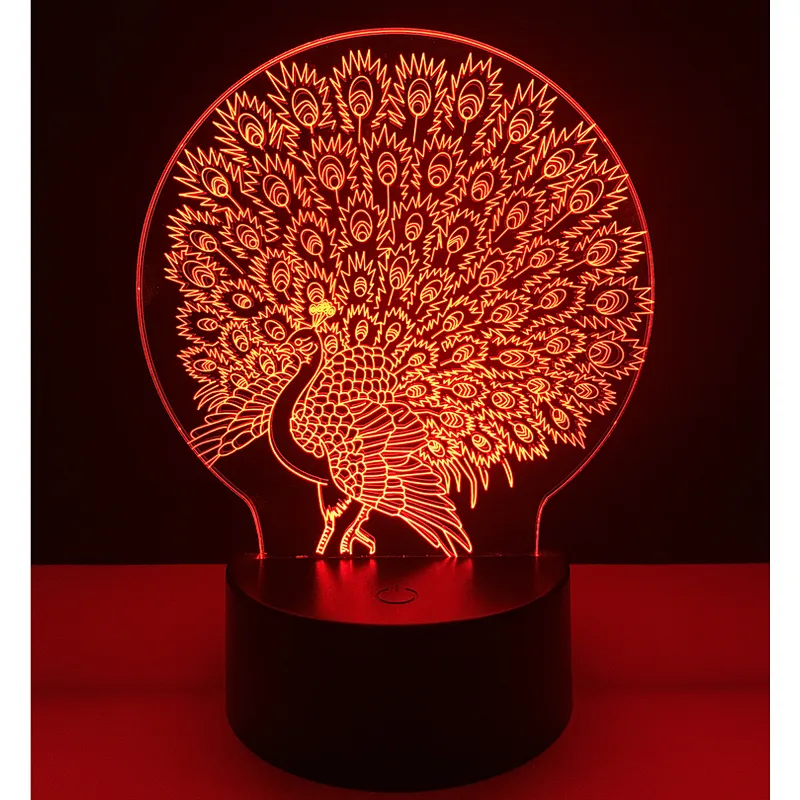 Amazon Hot selling 2019 hot gifts Peacock 3D Lamps LED Lighting Fashion Desk Lights USB Novelty Gifts 7 Colors Changing