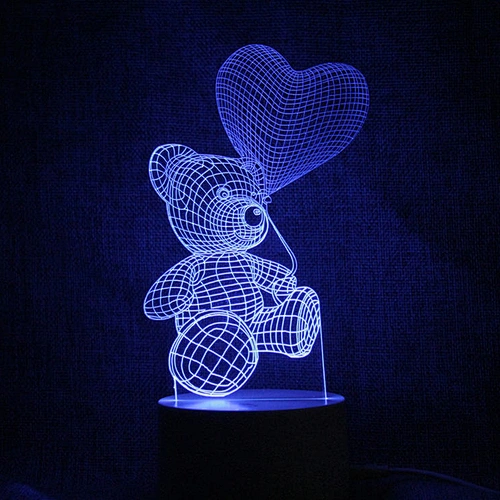 Hot Sales 7 Color Changing Bear With Night Light Base with Balloon Love 3D LED Lamp