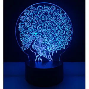 Amazon Hot selling 2019 hot gifts Peacock 3D Lamps LED Lighting Fashion Desk Lights USB Novelty Gifts 7 Colors Changing