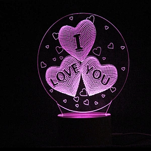 Colorful Night Light Hot selling 2019 Amazon Hot Gifts of 3D Lamp Wedding Gifts 3D Creative Three Heart Love Led