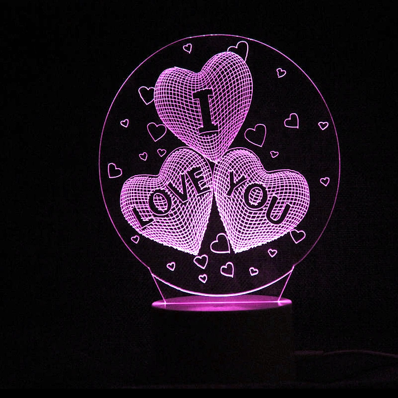 Colorful Night Light Hot selling 2019 Amazon Hot Gifts of 3D Lamp Wedding Gifts 3D Creative Three Heart Love Led