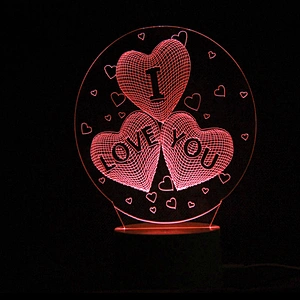Colorful Night Light Hot selling 2019 Amazon Hot Gifts of 3D Lamp Wedding Gifts 3D Creative Three Heart Love Led