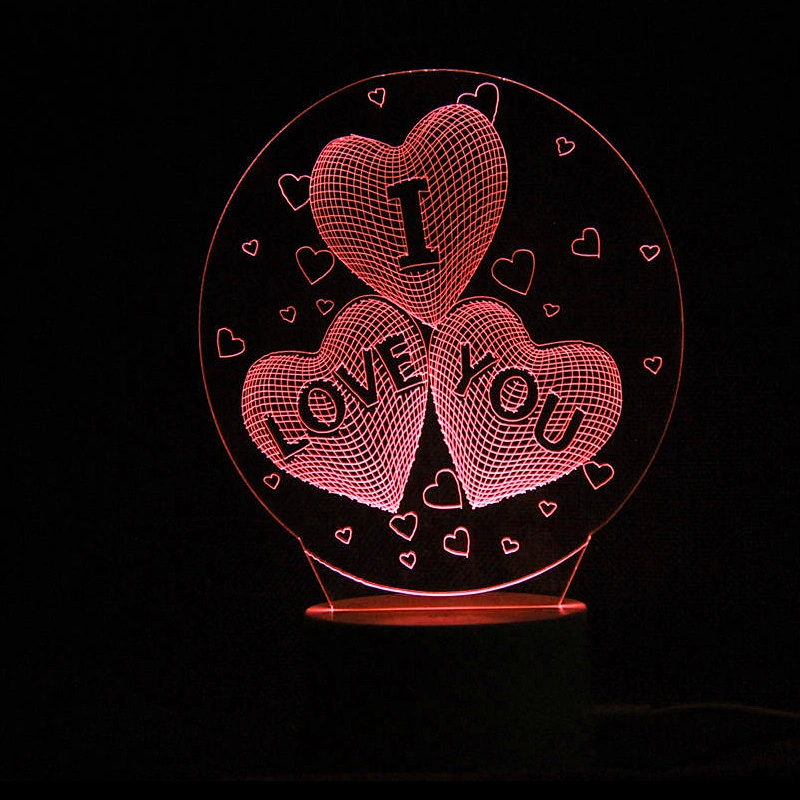 Colorful Night Light Hot selling 2019 Amazon Hot Gifts of 3D Lamp Wedding Gifts 3D Creative Three Heart Love Led