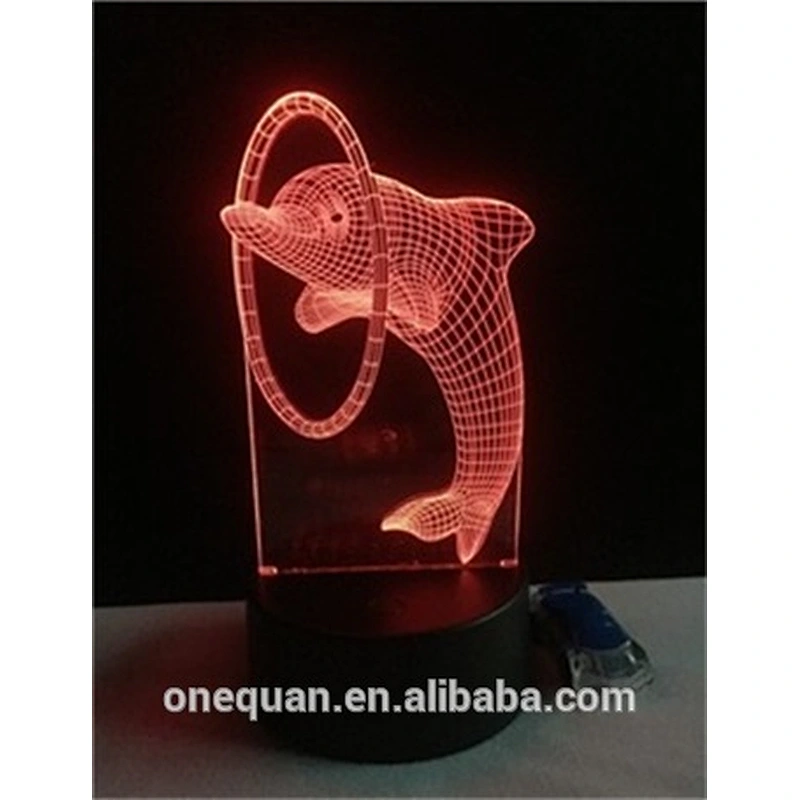Creative LED flashing night light 3D LED dolphin acrylic illusion lamp