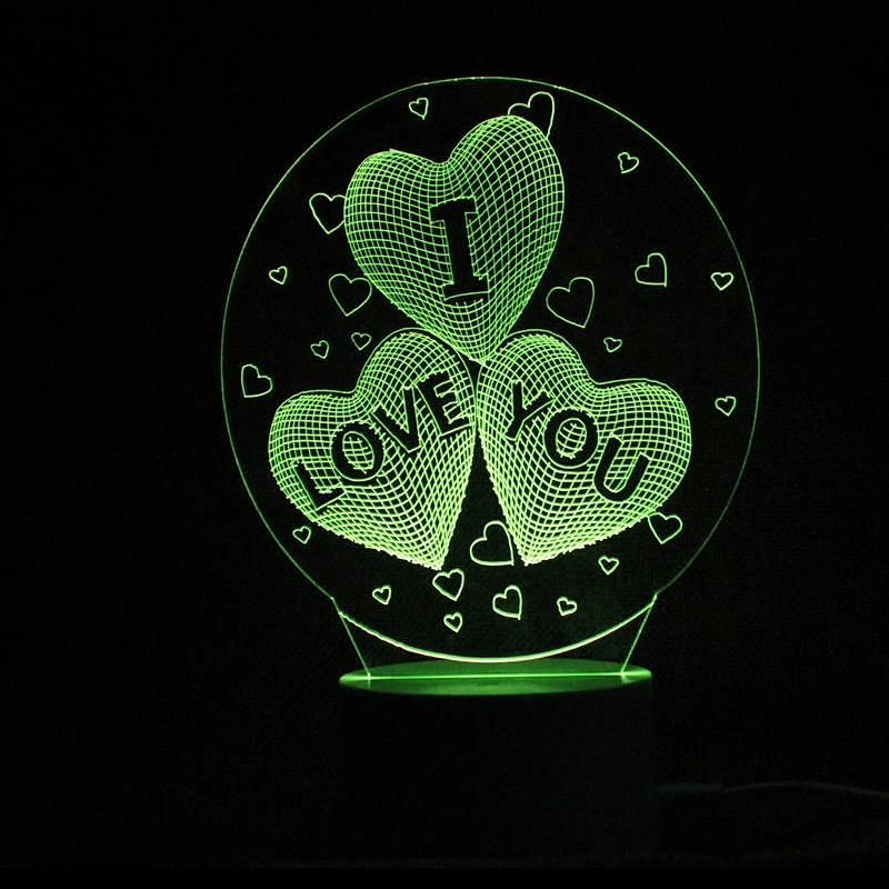 Colorful Night Light Hot selling 2019 Amazon Hot Gifts of 3D Lamp Wedding Gifts 3D Creative Three Heart Love Led