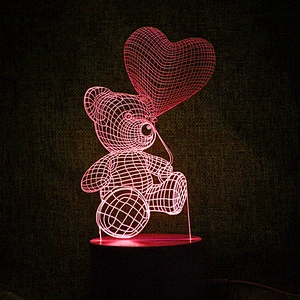 Hot Sales 7 Color Changing Bear With Night Light Base with Balloon Love 3D LED Lamp